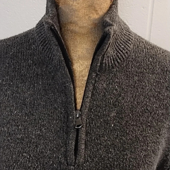Super Soft Cotton Blend Zip Mock Neck Sweater Charcoal Gray/Cream White Flecks - Picture 2 of 9